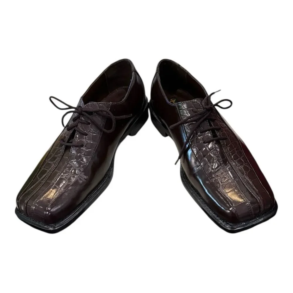 Stacy Adams Men's Kendall Dark Brown Croc-Embossed Oxfords Dress Shoes 5.5